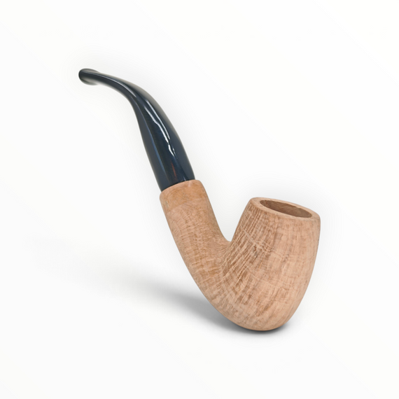 Pipa Floppypipe Primitive curva sabbiata in radica naturale con bocchino in metacrilato nero e filtro da 9 mm