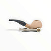 Pipa Floppypipe Primitive Diplomat semi curva in radica sabbiata naturale con bocchino in metacrilato nero e poggiapipe