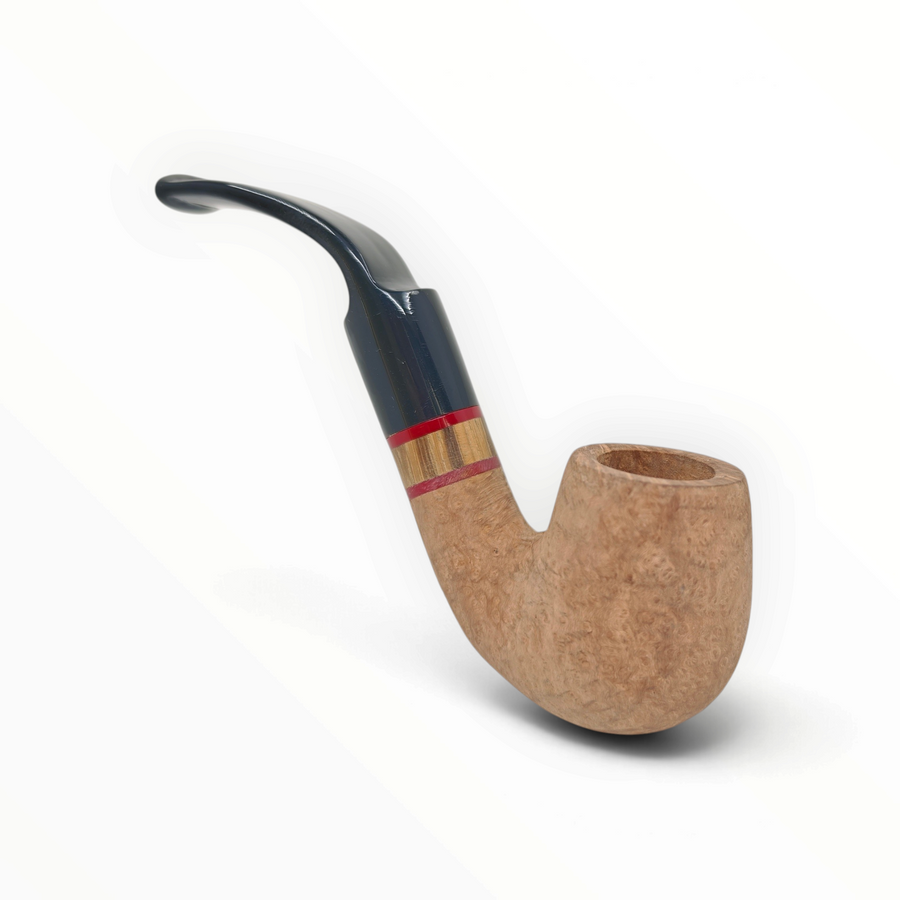 Pipa Floppypipe Primitive curva in radica naturale sabbiata con elegante intarsio in legno e bocchino in metacrilato