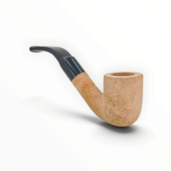 Pipa Floppypipe Primitive sabbiata in radica naturale con bocchino in metacrilato nero e foratura da 9 mm