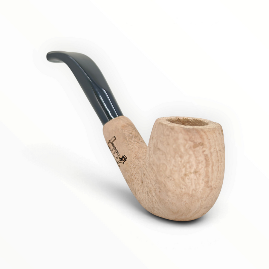 Pipa Floppypipe Primitive sabbiata in radica naturale con bocchino in metacrilato nero e foratura da 9 mm