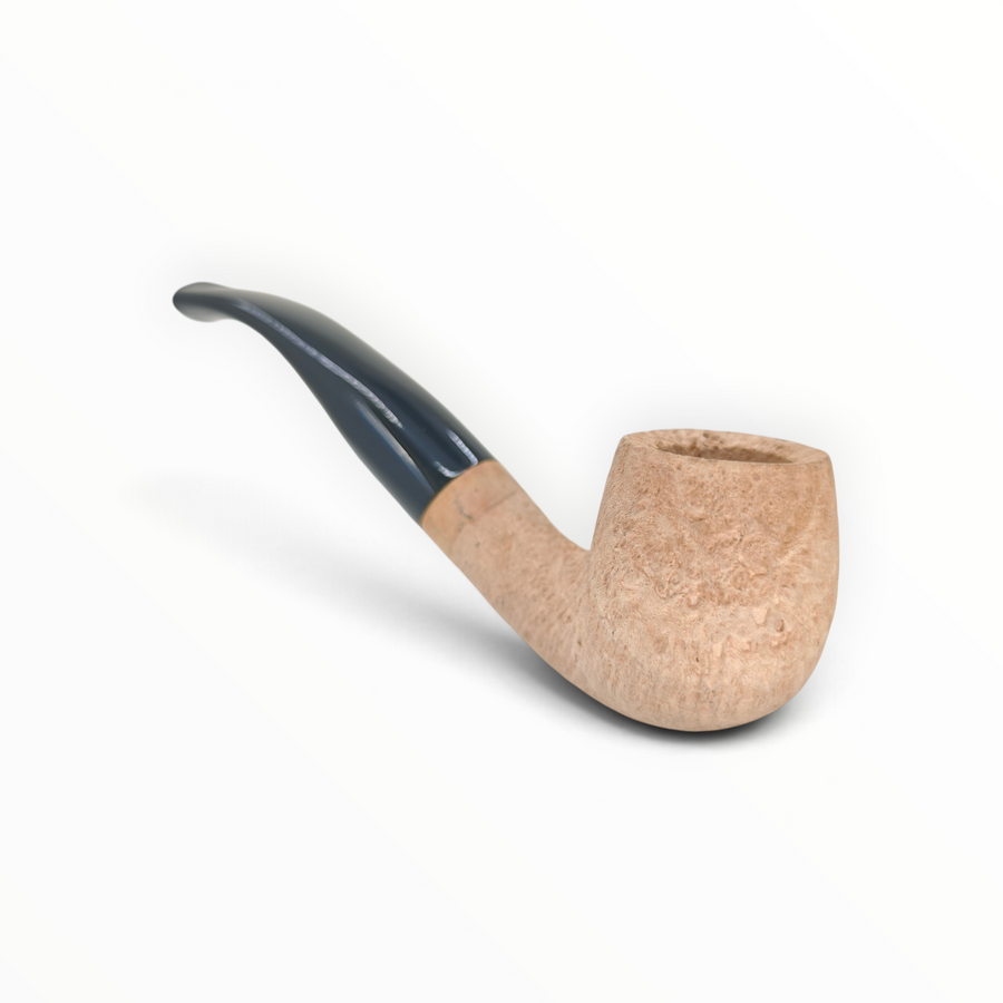 Pipa Floppypipe Primitive sabbiata in radica naturale con bocchino in metacrilato nero e foratura da 9 mm
