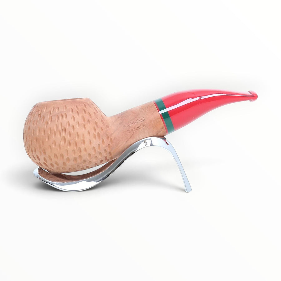 Pipa Floppypipe Savinelli Fragola 320 KS in radica naturale rusticata con bocchino rosso e veretta verde
