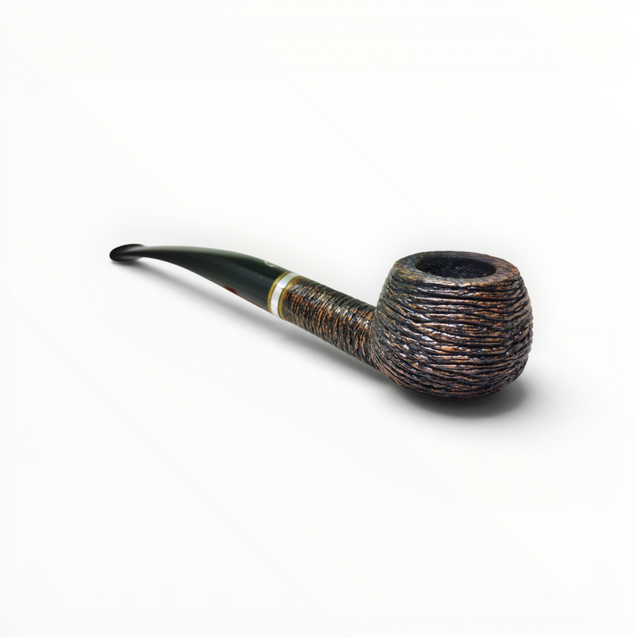 Pipa Savinelli Piazza di Spagna 315 KS rusticata con bocchino nero e ghiera metallica, venduta da Floppypipe.