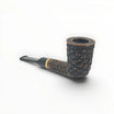 Floppypipe Pipa Talamona Rusticata Latakia 772 Dublin filtro 9mm, radica scura rusticata e finitura liscia, bocchino nero con veretta dorata.