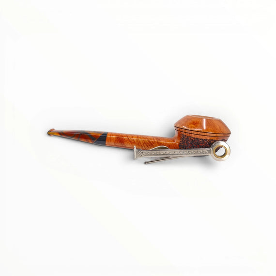 Floppypipe Pipa Pascucci Rhodesian Long Shank, radica liscia e sabbiata, bocchino in metacrilato ambrato