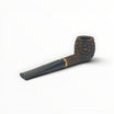 Floppypipe Pipa Talamona Rusticata Latakia 822 apple pipe with 9mm filter and adapter. Rustic dark briar bowl, smooth natural briar shank, black mouthpiece with gold band.