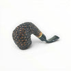 Floppypipe Pipa Talamona Rusticata Latakia 863 Bent Apple pipe with a rustic, dark briar bowl, smooth natural briar shank, and black mouthpiece with gold band. Filter 9mm.