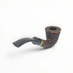 Floppypipe Pipa Talamona Rusticata Latakia 807 Bent Dublin pipe with rustic bowl, smooth shank, black mouthpiece and gold band.