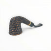 Floppypipe Pipa Talamona Rusticata Latakia 807 Bent Dublin pipe with a rustic dark finish and smooth natural briar stem, gold band, and black mouthpiece.