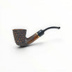 Floppypipe Pipa Talamona Rusticata Latakia 807 Bent Dublin pipe with rustic bowl, smooth wood shank, and black mouthpiece with gold band.