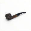 Floppypipe Pipa Talamona Rusticata Latakia 772 Bent Prince pipe with rustic bowl and smooth stem, gold band, black mouthpiece.
