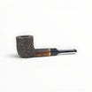 Floppypipe Pipa Talamona Rusticata Latakia 849 Pot pipe with rustic bowl, smooth wood shank, and black mouthpiece with gold band.