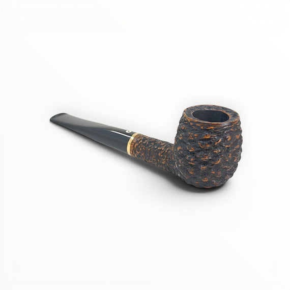 Floppypipe Pipa Talamona Rusticata Latakia 822 apple pipe with 9mm filter and adapter. Rustic dark briar bowl with smooth natural briar shank and black stem.