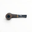 Floppypipe Pipa Talamona Rusticata Billiard pipe with rustic dark briar bowl, smooth natural briar shank, and black acrylic mouthpiece with gold band.