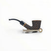 Floppypipe Pipa Talamona Rusticata Latakia 807 Bent Dublin pipe with a rustic, dark briar bowl and smooth stem. Includes 9mm filter and adapter.
