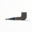 Floppypipe Pipa Talamona Rusticata Latakia billiard pipe with rustic dark briar bowl, smooth natural briar shank, and black mouthpiece with gold band.