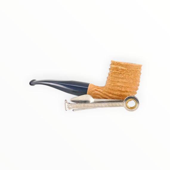 Floppypipe Pipa Paronelli Sandstorm Naturale Semi Bent Billiard pipe, natural briar wood with deep sandblasted finish and dark marbled methacrylate mouthpiece.