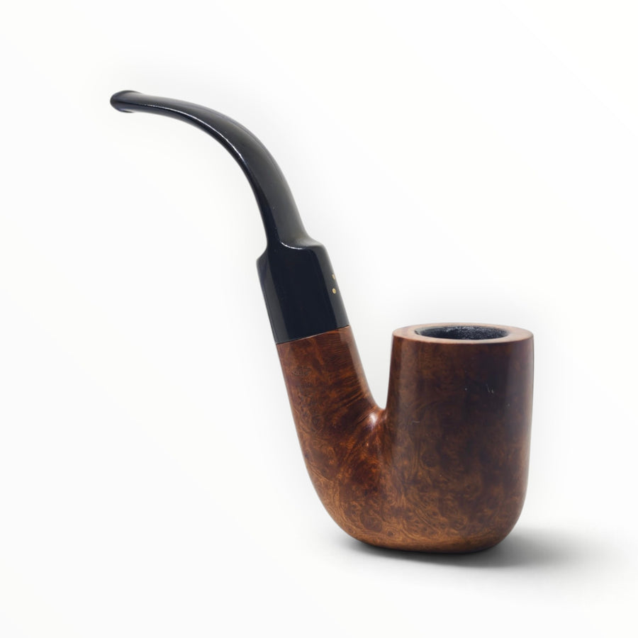 Floppypipe Savinelli Giubileo d'Oro 604 KS Oom Paul pipe with smooth briar wood grain and black ebonite stem.