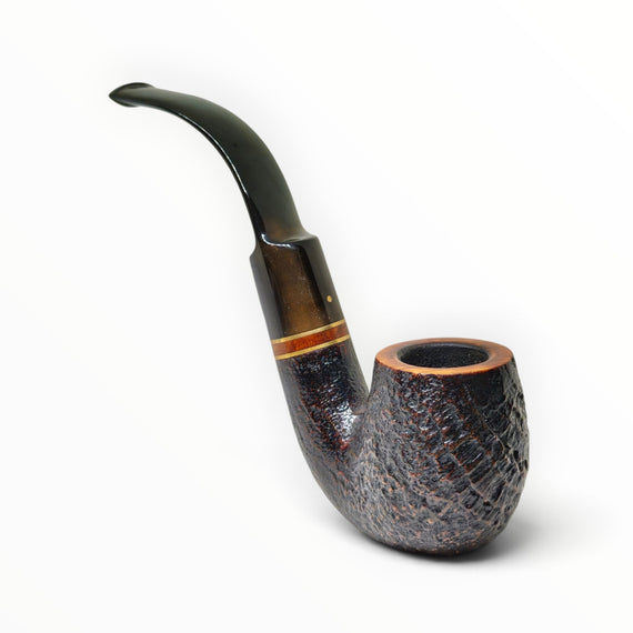 Pipa Floppypipe Savinelli Punto Oro Mister G 614 KS rusticata marrone con bocchino curvo in ebanite nera
