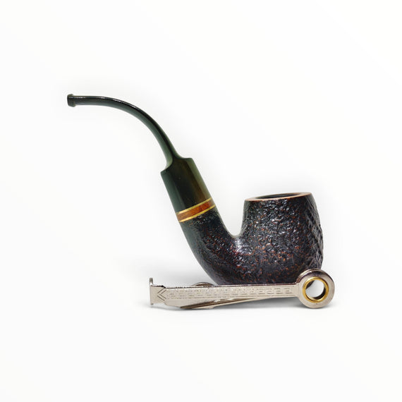 Pipa Floppypipe Savinelli Punto Oro Mister G 614 KS rusticata marrone con bocchino curvo in ebanite nera