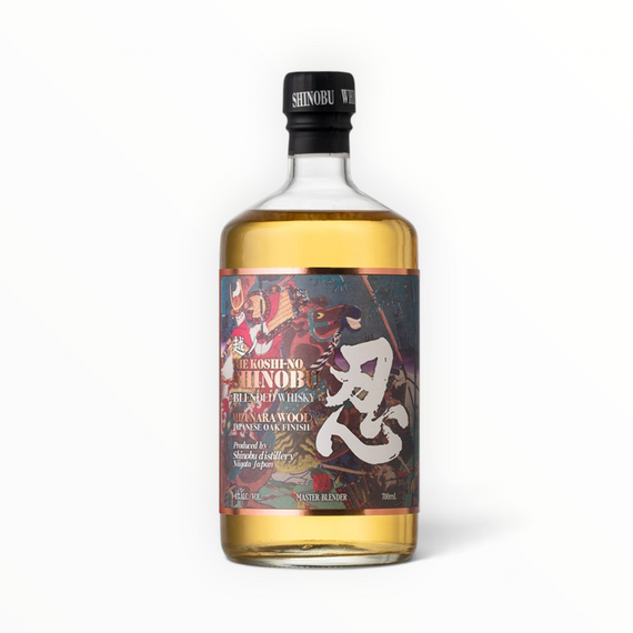 Gift set Floppypipe con whisky giapponese Shinobu, bottiglia da 700ml e due bicchieri serigrafati con elmo samurai.