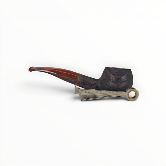 Floppypipe Talamona New Look in Black Prince 848 pipe, featuring a black sandblasted ash wood bowl and a cumberland acrylic stem.