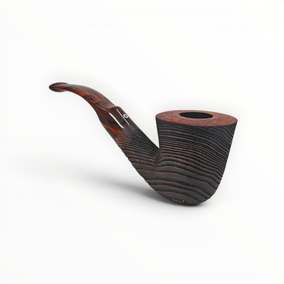 Floppypipe Talamona New Look in Black Bent Dublin pipe, black sandblasted ash wood with briar insert and cumberland mouthpiece.