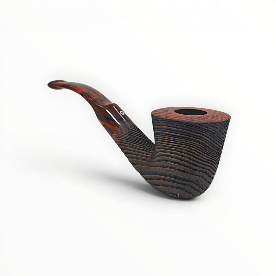 Floppypipe Talamona New Look in Black Bent Dublin pipe, black sandblasted ash wood with briar insert and cumberland mouthpiece.