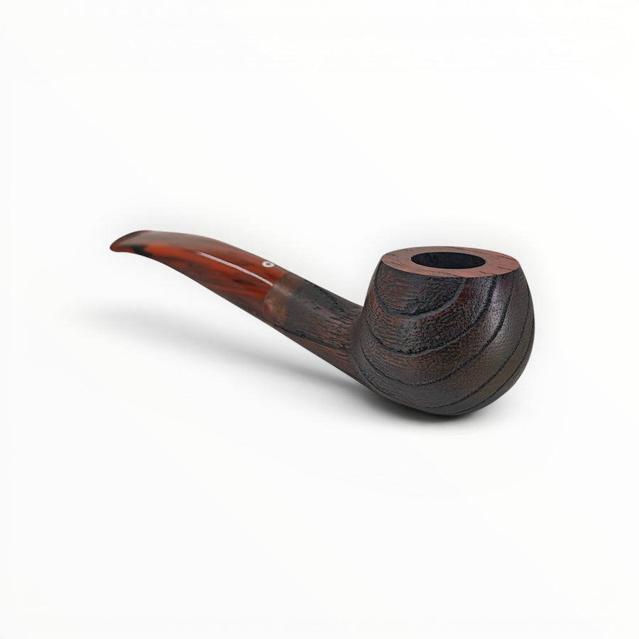 Floppypipe Talamona New Look in Black Prince 848 pipe, featuring a black sandblasted ash wood bowl and a cumberland acrylic stem.