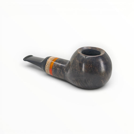 Floppypipe Pipa Talamona Reverse Apple Author Limited Edition, dark smooth briar with amber and orange inserts, ergonomic design.