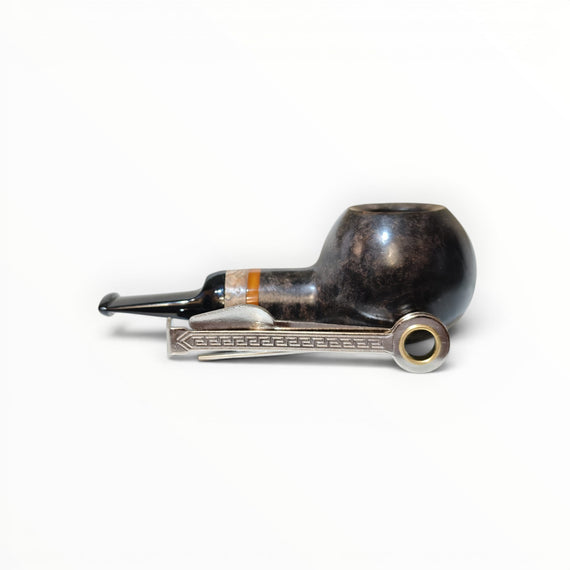 Floppypipe Pipa Talamona Reverse Apple Author Limited Edition, dark smooth briar with amber and orange inserts, ergonomic design.
