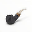 Floppypipe Talamona Reverse Special Bent Apple pipa, sabbiata nera con bocchino avorio e inserti in ulivo e verde.