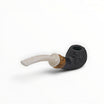 Floppypipe Talamona Reverse Special Bent Apple pipe, black sandblasted finish, ivory methacrylate mouthpiece, olive wood accents. Spring 2026 collection.