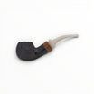 Floppypipe Talamona Reverse Special Bent Apple pipe, black sandblasted finish, ivory methacrylate mouthpiece, olive wood and green accents.