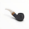 Floppypipe Talamona Reverse Special Bent Apple pipe, black sandblasted finish, ivory methacrylate mouthpiece with olive wood and green accent.