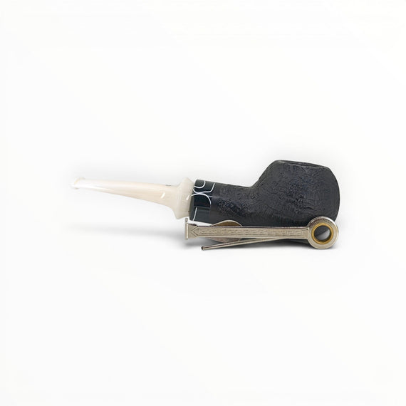 Floppypipe Pipa Talamona Reverse Special Apple sandblasted black briar pipe with ivory methacrylate mouthpiece