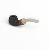 Floppypipe Pipa Talamona Reverse Special sandblasted black Calabash bent apple pipe with ivory methacrylate mouthpiece and olive wood accents.