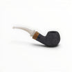 Floppypipe Talamona Reverse Special Bent Apple sandblasted black pipe with ivory methacrylate mouthpiece and olive wood accents.