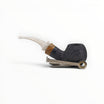 Floppypipe Talamona Reverse Special Bent Apple sandblasted black pipe with ivory white methacrylate mouthpiece and olive wood accents.