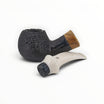 Floppypipe Talamona Reverse Special Bent Apple sandblasted black pipe with ivory methacrylate mouthpiece and olive wood accent.