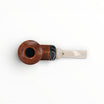 Floppypipe Pipa Talamona Reverse Special Bulldog in briar wood with a natural smooth finish and white marbled mouthpiece. Features a unique graphic design.