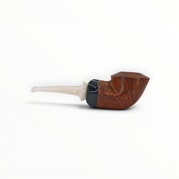 Floppypipe Pipa Talamona Reverse Special Bulldog in smooth natural briar, with black and white graphic detail on stem.