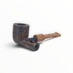 Pipa Talamona Revolution Wood Pot in radica sabbiata nera con bocchino in metacrilato e anello in legno chiaro