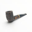 Floppypipe Pipa Talamona Rusticata Billiard pipe with rustic dark briar bowl, smooth natural briar shank, and black mouthpiece with gold band.