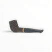 Floppypipe Pipa Talamona Rusticata Latakia 806 Billiard pipe with rustic dark bowl, smooth natural briar shank, black mouthpiece and gold band.