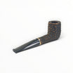 Floppypipe Pipa Talamona Rusticata Latakia 973 Billiard pipe with a rustic, dark brown briar bowl and black stem with gold band.