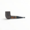 Floppypipe Pipa Talamona Rusticata Latakia 973 Billiard pipe with a rustic dark briar bowl, smooth natural briar shank, and black acrylic mouthpiece with gold band.