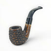 Floppypipe Pipa Talamona Rusticata Latakia 863 Bent Apple pipe with a rustic black bowl, smooth natural briar shank, and black mouthpiece with gold band.