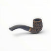 Floppypipe Pipa Talamona Rusticata Latakia 705 Bent Billiard pipe with a rustic dark bowl, smooth natural briar shank, and black mouthpiece with gold band.